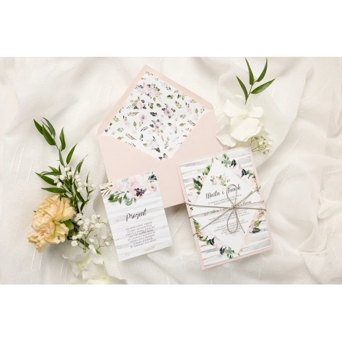 Delikatnie Zaproszenia ślubne Akwarelka z kopertą, sznurkiem i wkładką