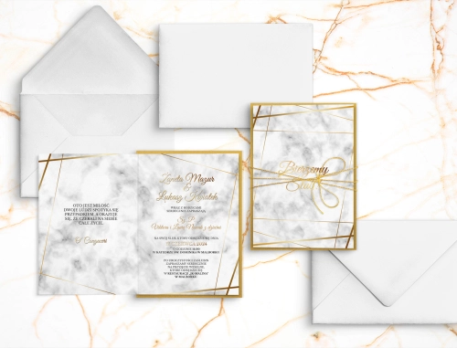 Eleganckie Zaproszenia ślubne Marmur & Złoto ze złotym papierem ozdobnym i sznurkiem