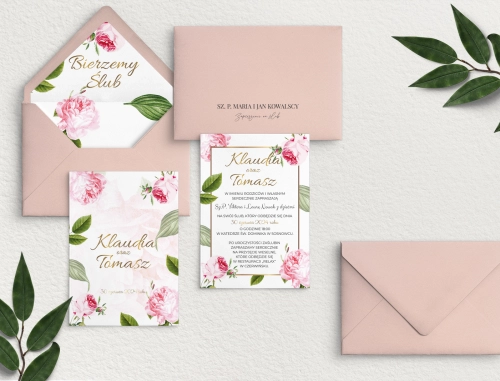 Zaproszenia ślubne Dream z kopertą w odcieniu pudrowego różu