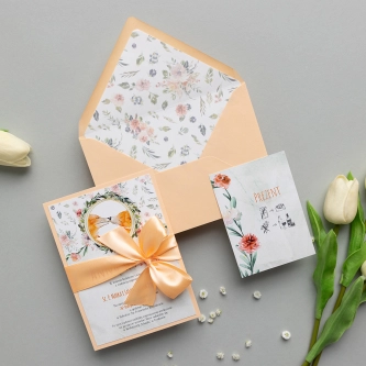 Zabawne Zaproszenia ślubne Animals z&nbsp;motywem lisów z&nbsp;piękną wstążką satynową i&nbsp;kopertą