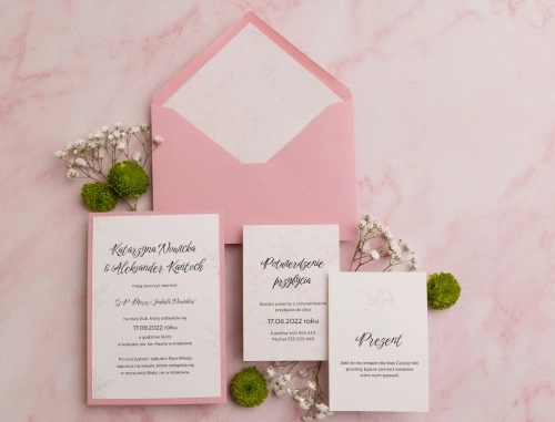 Minimalistyczne Zaproszenia ślubne Białe liście - Motyw 1 z kopertą i wkładkami