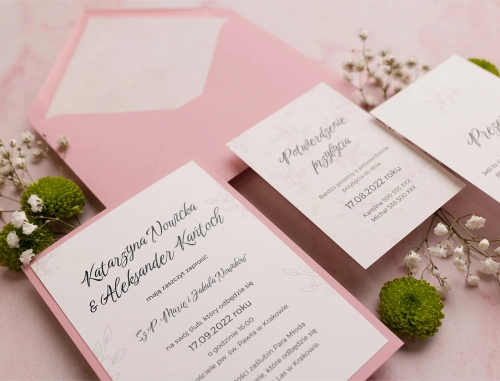 Minimalistyczne Zaproszenia ślubne Białe liście - Motyw 1 z kopertą i wkładkami
