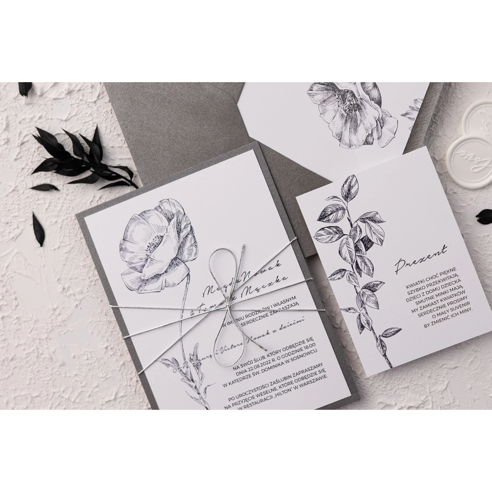 Klasyczne Zaproszenia ślubne Elia z perłową kopertą i papierem ozdobnym