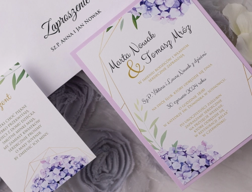 Fioletowe Zaproszenia ślubne Flowers & Frame z pięknym papierem ozdobnym oraz dodatkową wkładką