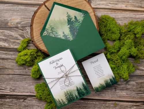 Zaproszenia ślubne Forest z motywem lasu w zielonej kolorystyce