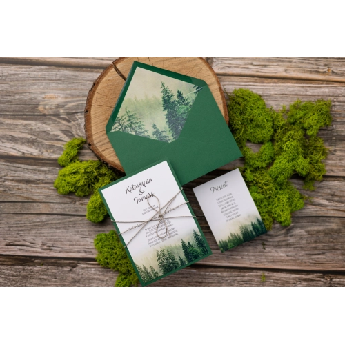 Zaproszenia ślubne Forest z motywem lasu w zielonej kolorystyce