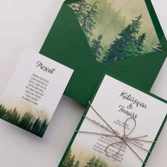 Zaproszenia ślubne Forest z&nbsp;motywem lasu w&nbsp;zielonej kolorystyce