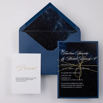 Nowoczesne Zaproszenia ślubne Galaxy w&nbsp;ciemno niebieskim kolorze