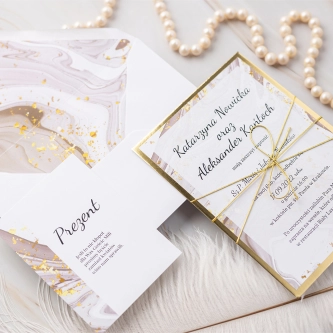 Eleganckie Zaproszenia ślubne Golden Brown z&nbsp;złotymi dodatkami