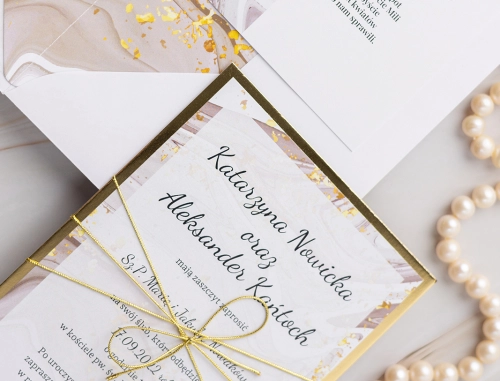 Eleganckie Zaproszenia ślubne Golden Brown z złotymi dodatkami