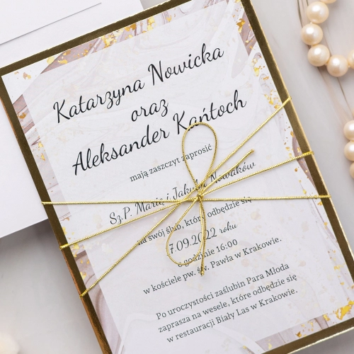Eleganckie Zaproszenia ślubne Golden Brown z złotymi dodatkami