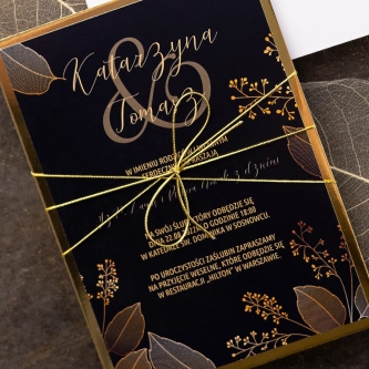 Nowoczesne Zaproszenia ślubne Goldish z&nbsp;złotym papierem ozdobnym i&nbsp;złotym sznurkiem