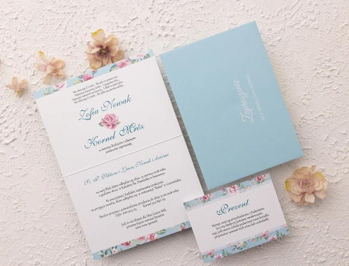 Zaproszenie ślubne Kwiatowe Pole Składane z błękitną kopertą
