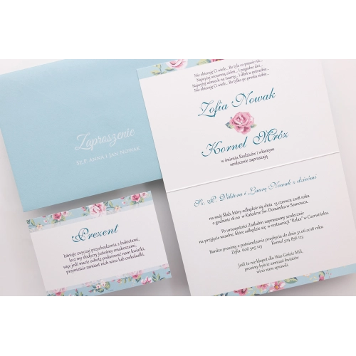 Zaproszenie ślubne Kwiatowe Pole Składane z błękitną kopertą