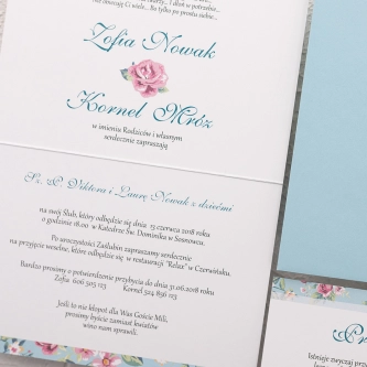 Zaproszenie ślubne Kwiatowe Pole Składane z&nbsp;błękitną kopertą