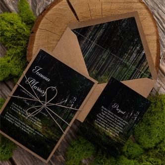 Piękne ekologiczne Zaproszenia ślubne Las z&nbsp;dodatkową kartą, sznurkiem i&nbsp;wklejką