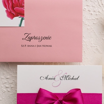 Klasyczne Zaproszenie ślubne Laura z&nbsp;wstążką i&nbsp;piękną kokardą