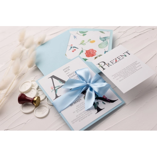 Oryginalne Zaproszenia ślubne Letters z inicjałami w błękitnej barwie