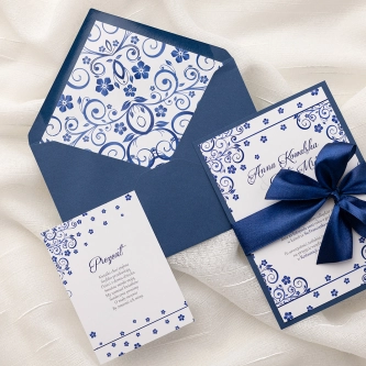 Wzorzyste Zaproszenia ślubne Maja w&nbsp;kolorze granatowym
