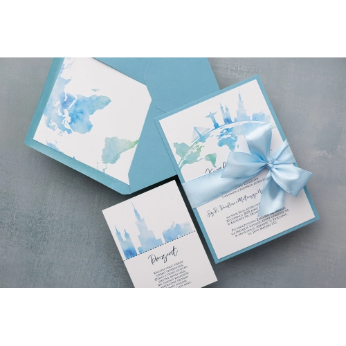 Podróżnicze Zaproszenia ślubne Mapa w błękitnych barwach