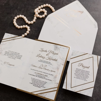 Złocone Zaproszenia ślubne Marmur & Złoto z&nbsp;kopertą i&nbsp;dodatkową wkładką