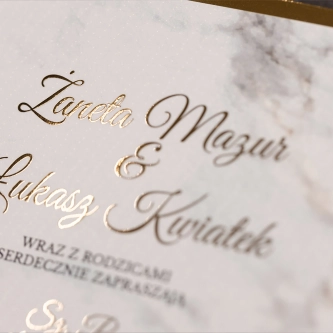 Złocone Zaproszenia ślubne Marmur & Złoto z&nbsp;kopertą i&nbsp;dodatkową wkładką