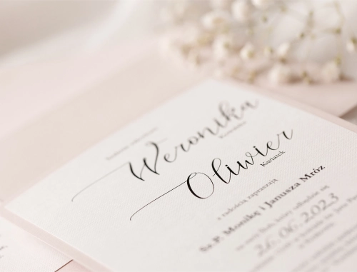 Zaproszenia ślubne Minimalistyczne z dodatkami w kolorze pudrowego różu