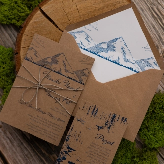 Zaproszenia ślubne Natura Kraft z&nbsp;motywem gór z&nbsp;ekologicznym papierem, kopertą i&nbsp;wkładką