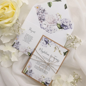 Zaproszenia ślubne Ofelia z&nbsp;hortensjami, różami, liliami i&nbsp;konwaliami