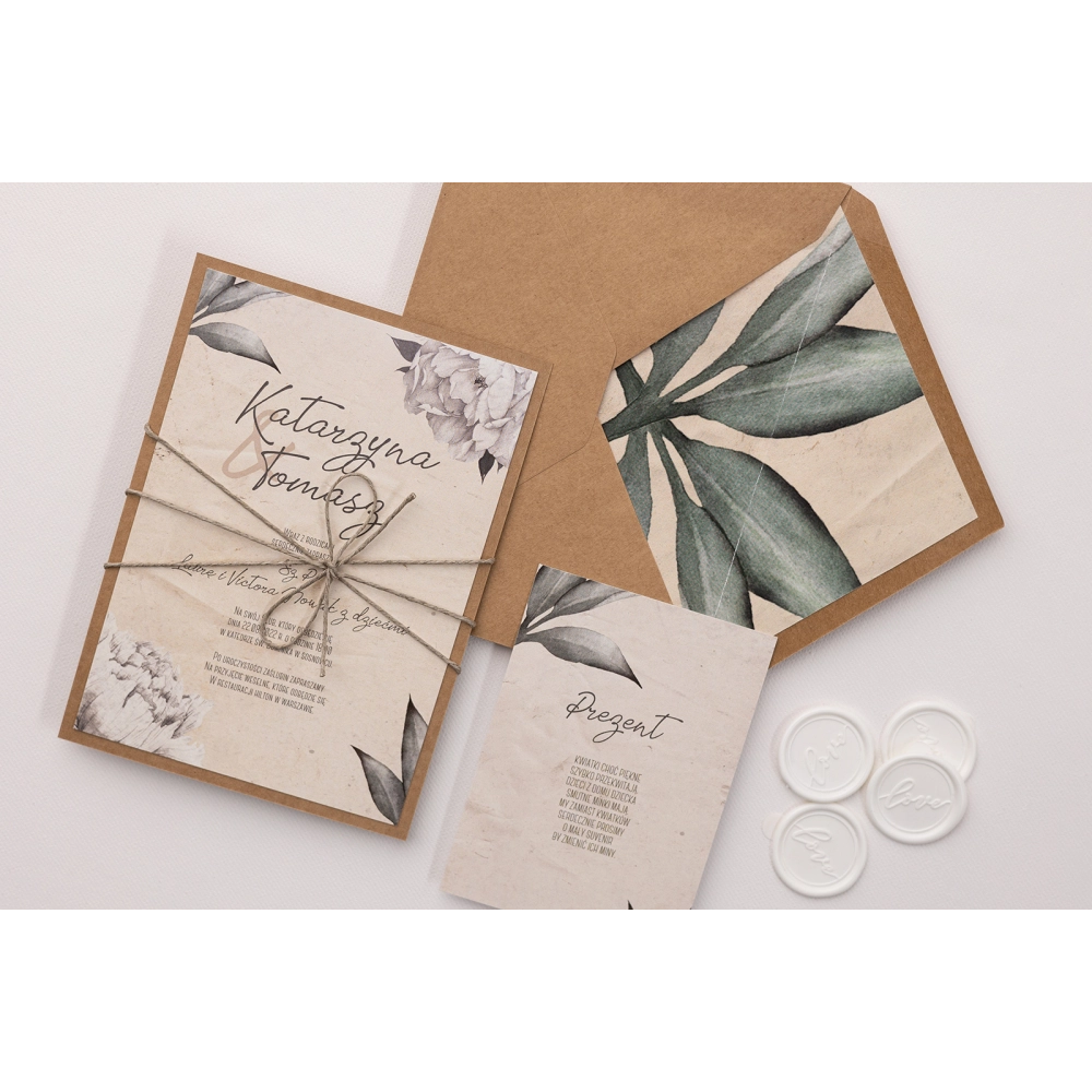 Zaproszenia ślubne Old Fashion z ekologicznymi dodatkami