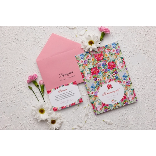 Zaproszenie ślubne Pobieramy się - Motyw 1 z różową kopertą i dodatkową wkładką