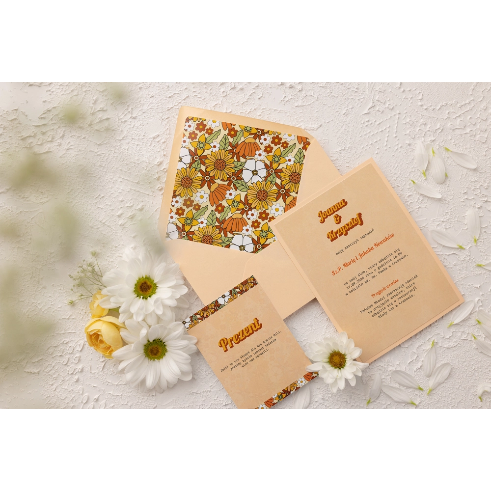 Oryginalne Zaproszenia ślubne Retro Style w łososiowym kolorze