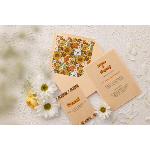 Oryginalne Zaproszenia ślubne Retro Style w łososiowym kolorze