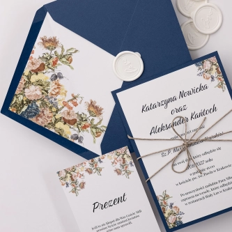 Zaproszenia ślubne Rustic Summer w&nbsp;granatowej wersji z&nbsp;eko sznurkiem