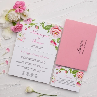 Klasyczne Zaproszenie ślubne Serca Kwiat w&nbsp;kolorze różowym