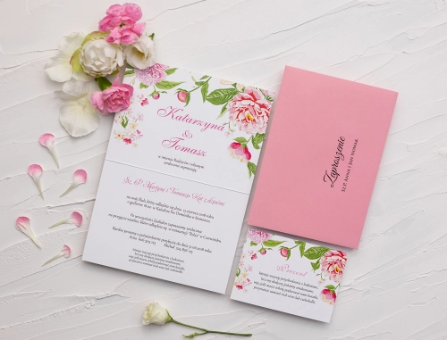 Klasyczne Zaproszenie ślubne Serca Kwiat w kolorze różowym