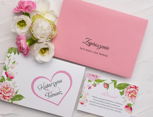 Klasyczne Zaproszenie ślubne Serca Kwiat w kolorze różowym