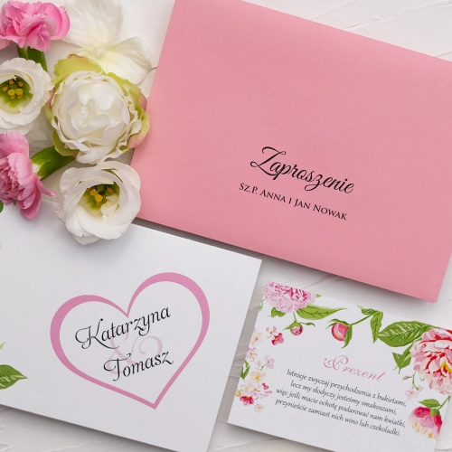 Klasyczne Zaproszenie ślubne Serca Kwiat w kolorze różowym