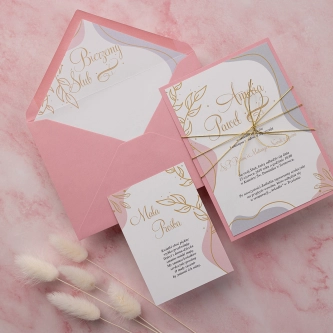Zaproszenia ślubne Splash z&nbsp;różową kopertą, wklejką, wkładką i&nbsp;papierem ozdobnym