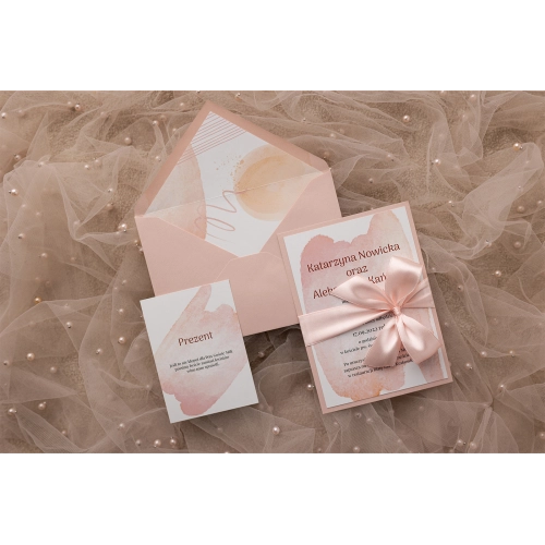 Zaproszenia ślubne Stain z kopertą, wkładką i wstążką