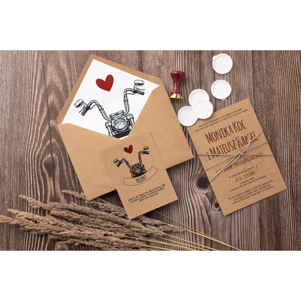Oryginalne Zaproszenia ślubne Trip z motywem motocykla