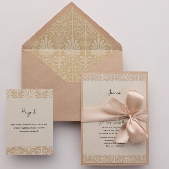 Beżowo złote Zaproszenia ślubne Vintage z&nbsp;wkładką i&nbsp;papierem ozdobnym