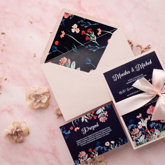 Oryginalne Zaproszenia ślubne Wildflowers - Motyw 1 w&nbsp;różowym kolorze