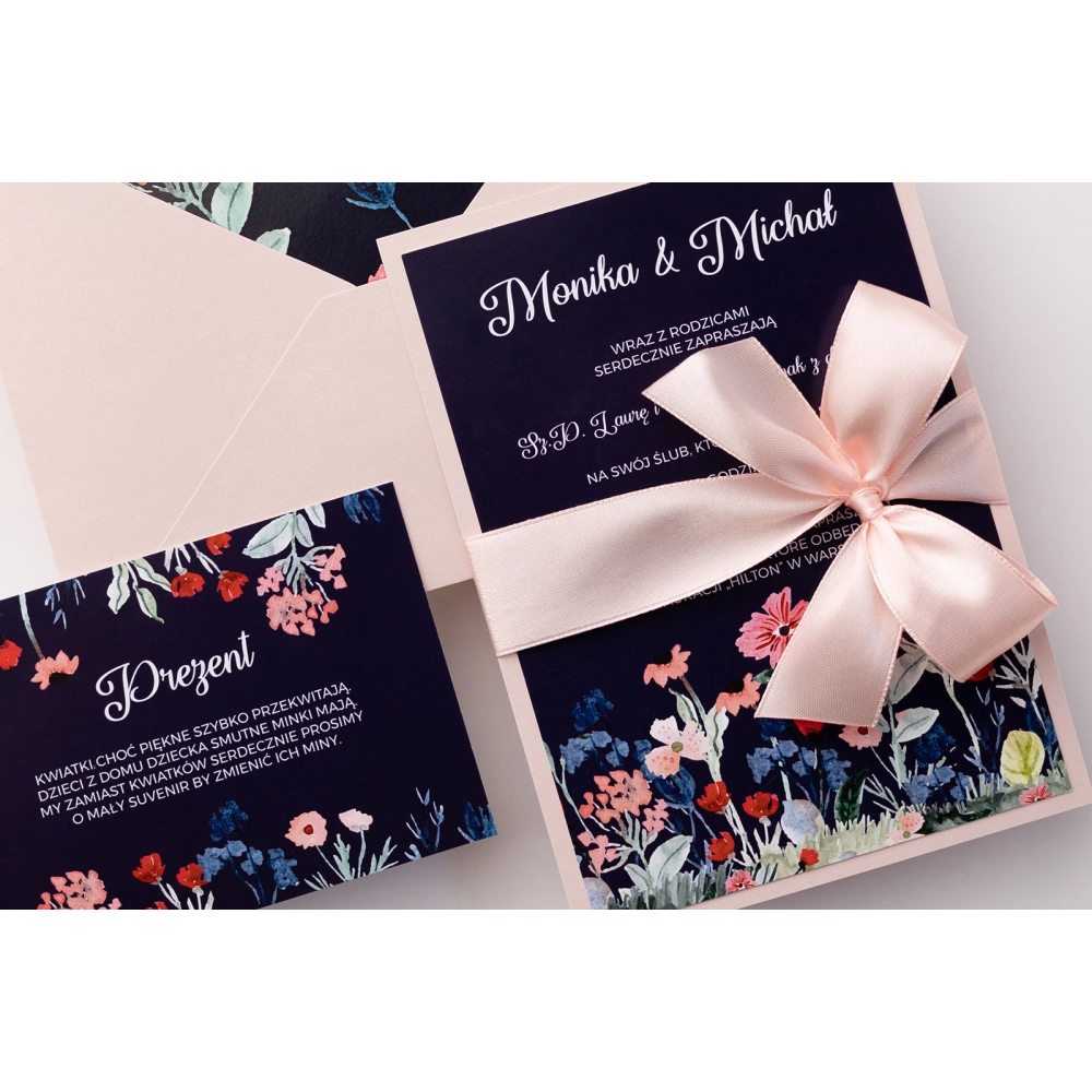 Oryginalne Zaproszenia ślubne Wildflowers - Motyw 1 w różowym kolorze