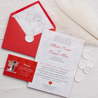 Czerwone Zaproszenie ślubne Zakochani z&nbsp;dodatkową wkładką