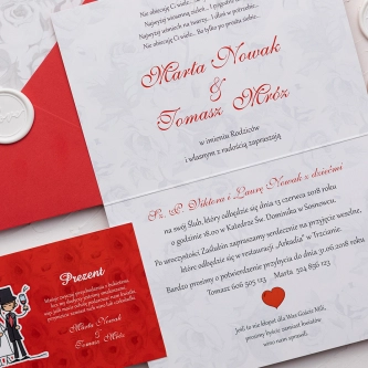 Czerwone Zaproszenie ślubne Zakochani z&nbsp;dodatkową wkładką