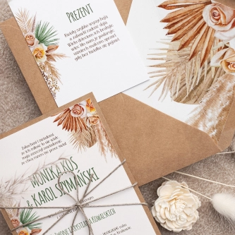 Ekologiczne Zaproszenia ślubne Boho - Motyw 1 z&nbsp;sznurkiem, wkładką i&nbsp;eko kopertą
