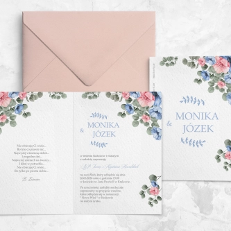 Pudrowo różowe Zaproszenia ślubne Name - Składane z&nbsp;kopertą