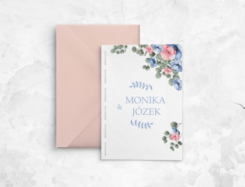 Pudrowo różowe Zaproszenia ślubne Name - Składane z kopertą