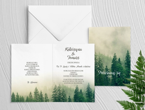 Składane Zaproszenia ślubne Forest z białą kopertą